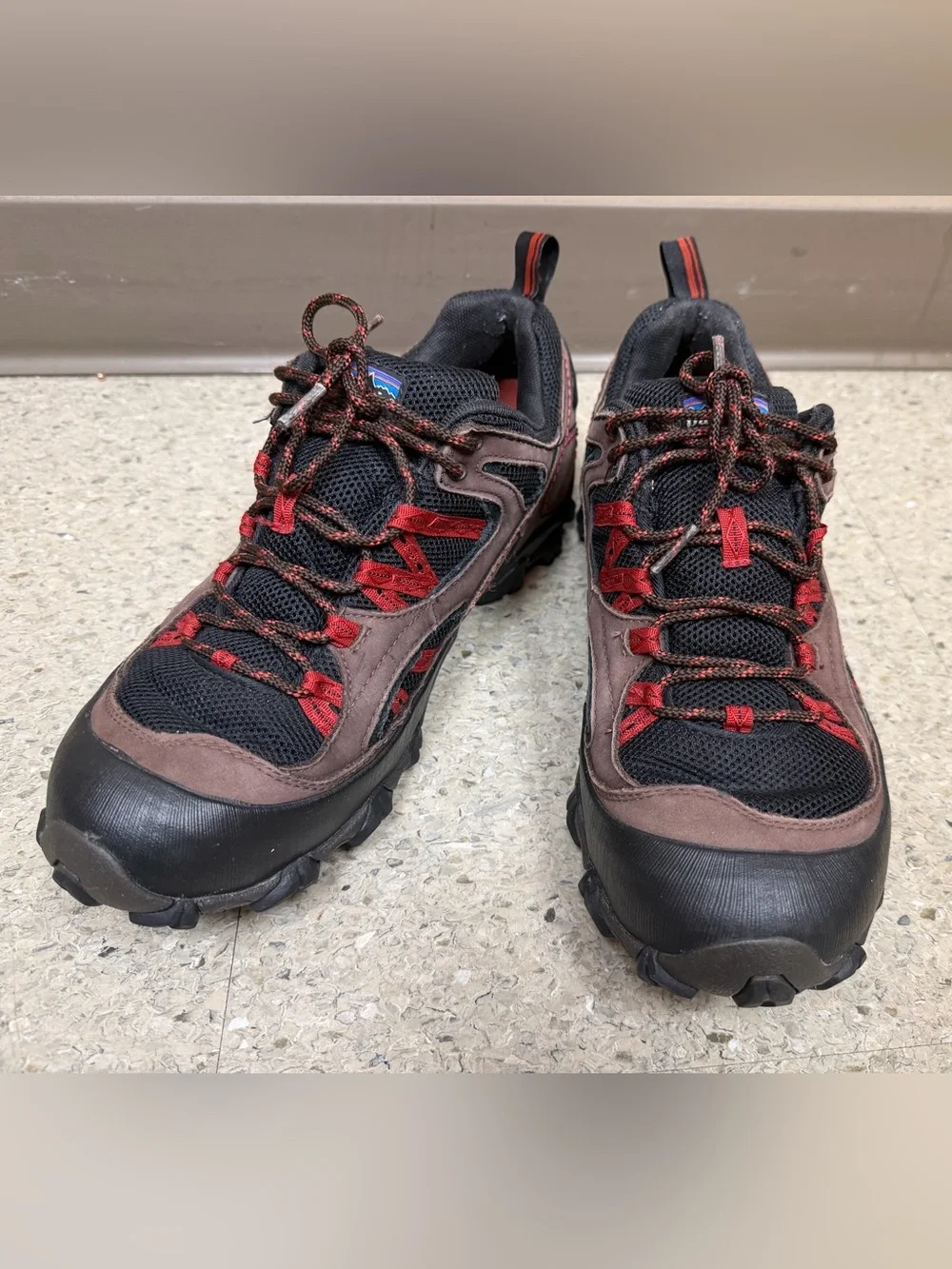 Patagonia Black and Brown Men's Trail Sneakers with Red Accents